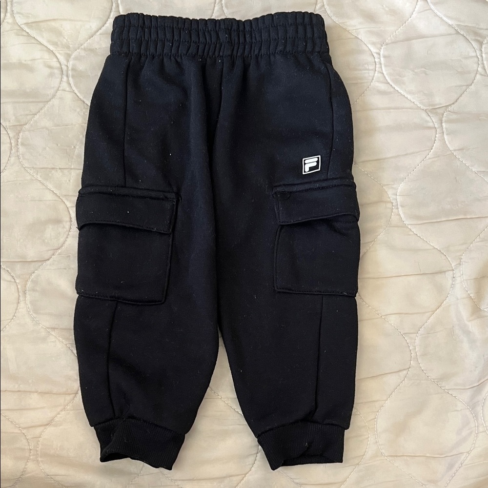 Fila Kids Black Cargo Joggers with Logo Patch